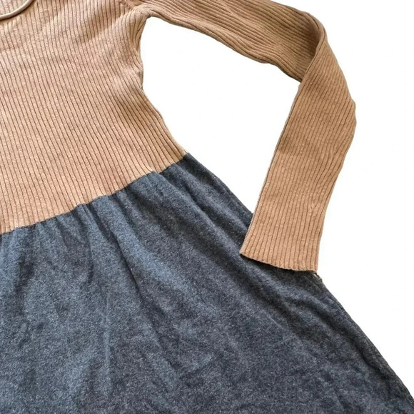MNG by Mango Brown Gray Color Block Sweater Dress L - Picture 2 of 3